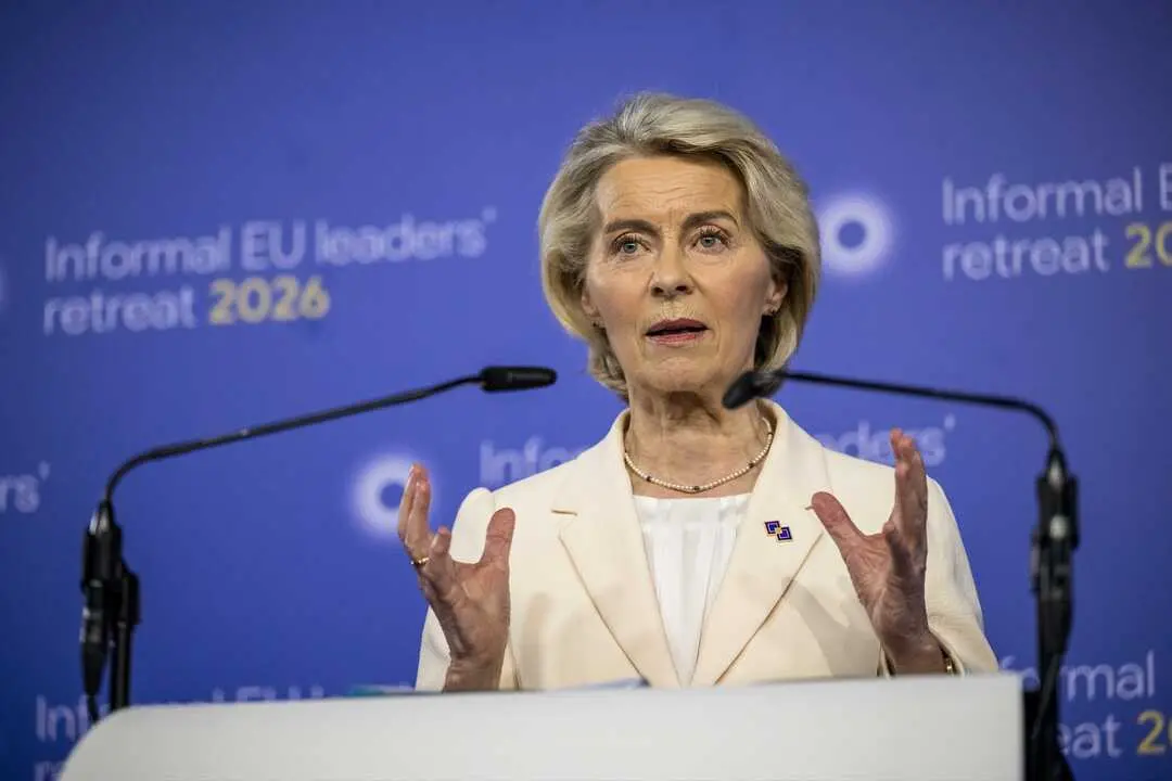 Ursula von der Leyen, presidenta de la Comisi&oacute;n Europea, comparece ante la prensa tras el retiro informal de l&iacute;deres de la UE. / Wiktor Dabkowski