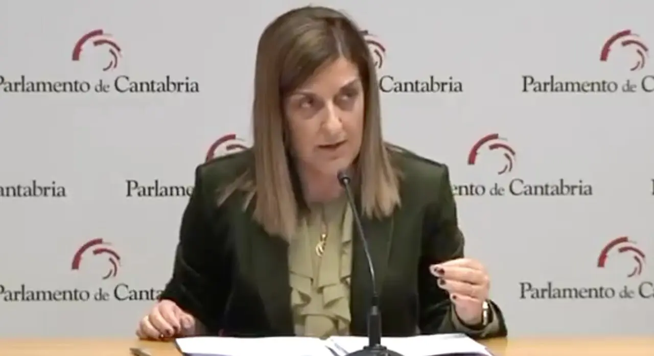 La presidenta de Cantabria, Mar&iacute;a Jos&eacute; S&aacute;enz de Buruaga, durante su comparecencia en el Parlamento regional tras el derrumbe de la pasarela en la senda costera de El Bocal, en Santander, mientras contin&uacute;a la investigaci&oacute;n sobre el accidente.