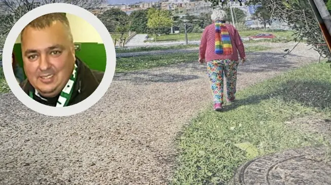Plaza Sim&oacute;n Cabarga, en Santander, lugar donde se produjo la ca&iacute;da mortal tras el empuj&oacute;n al aficionado del Racing; en el recuadro, Mariano G. L., la v&iacute;ctima.