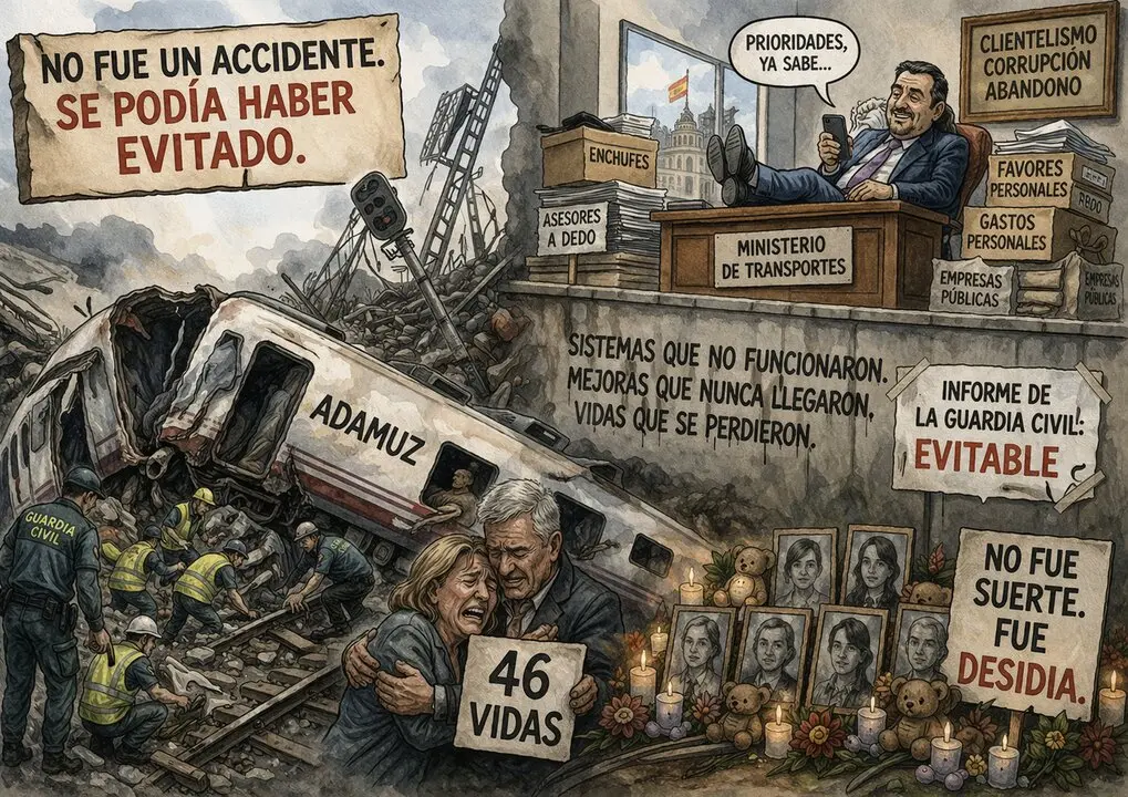 Adamuz, convertido en s&iacute;mbolo del abandono: 46 vidas perdidas en una tragedia que, seg&uacute;n los informes, pudo haberse evitado.