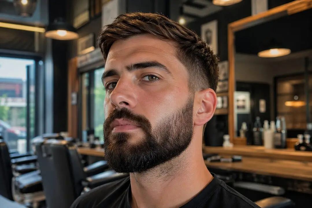 Un hombre luce una barba prolija y bien definida en una barber&iacute;a moderna. / IA