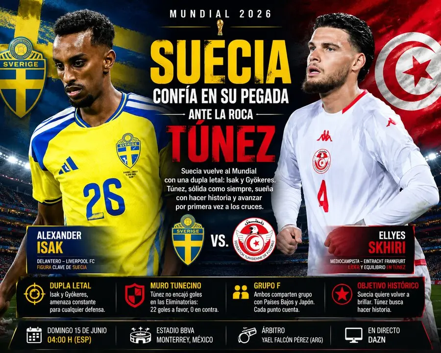 Mundial 2026: Suecia vs T&uacute;nez