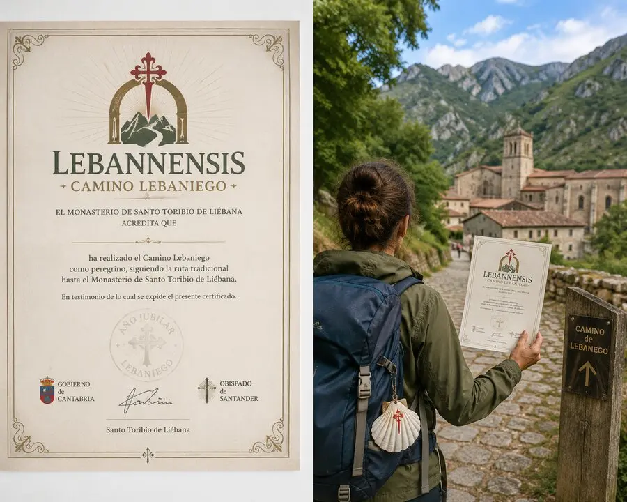 Recreaci&oacute;n art&iacute;stica del futuro certificado &ldquo;Lebannensis&rdquo;, la acreditaci&oacute;n oficial que impulsan el Gobierno de Cantabria y el Obispado de Santander para reconocer a los peregrinos que completan el Camino Lebaniego hasta el monasterio de Santo Toribio de Li&eacute;bana.