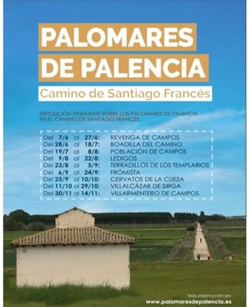 Cartel de la exposición sobre los palomares palentinos en el Camino de Santiago.