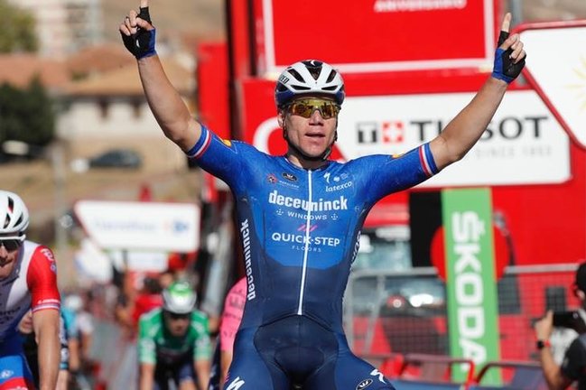 El ciclista neerlandés Fabio Jakobsen (Deceuninck-Quick Step), ganador de la cuarta etapa de La Vuelta 2021 con final en Molina de Aragón