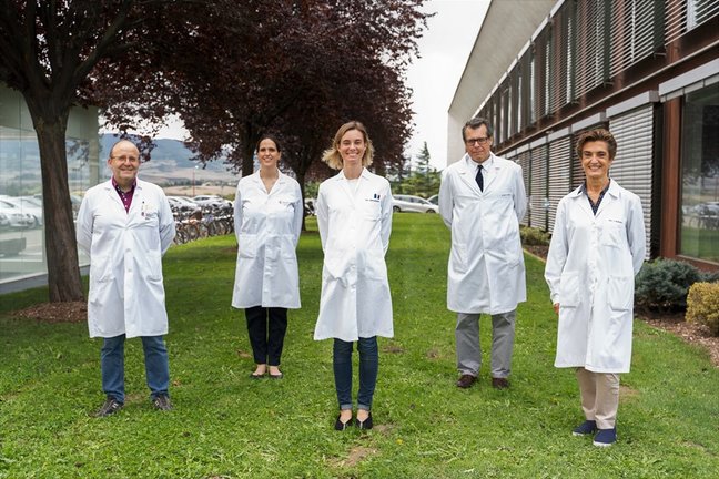 Los doctores Jesús Urman, María Rullán, María Arechederra, Matías Ávila y Carmen Berasain, investigadores del Cima Universidad de Navarra y del Complejo Hospitalario de Navarra.