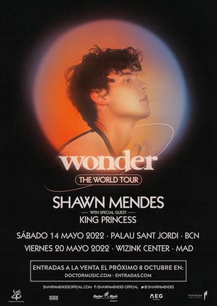 Cartel de los conciertos de Shawn Mendes en Barcelona y Madrid en mayo de 2022