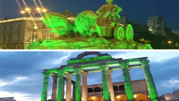Cibeles (Madrid) y el Templo Diana (Mérida) iluminadas en apoyo a la campaña #LuzporlaELA