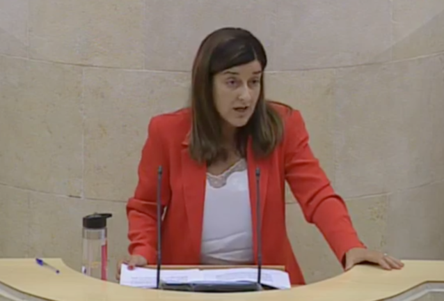 La líder del PP, María José Sáenz de Buruaga durante su comparecencia hoy en el Parlamento de Cantabria. / ALERTA