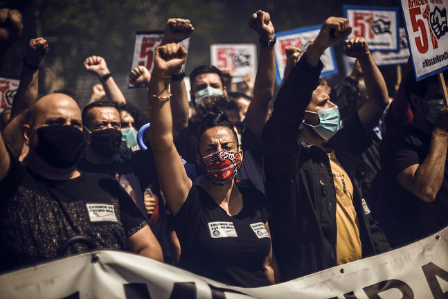 Trabajadores de Nissan Barcelona durante las protestas. / E.P.