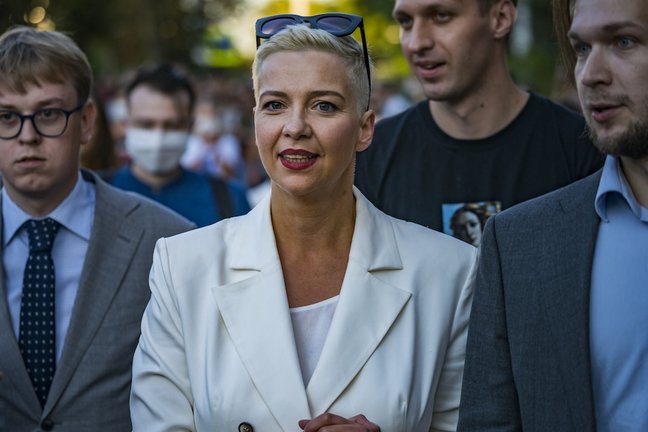 Maria Kolesnikova, dirigente opositora bielorrusa, en una manifestación en Minsk.