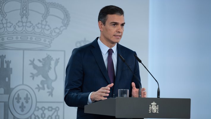 Pedro Sánchez realiza una declaración institucional en Moncloa sobre la pandemia - MONCLOA
