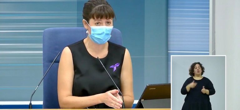 La directora general de Salud Pública de Cantabria, Paloma Navas durante la rueda de prensa ofrecida hoy. / ALERTA