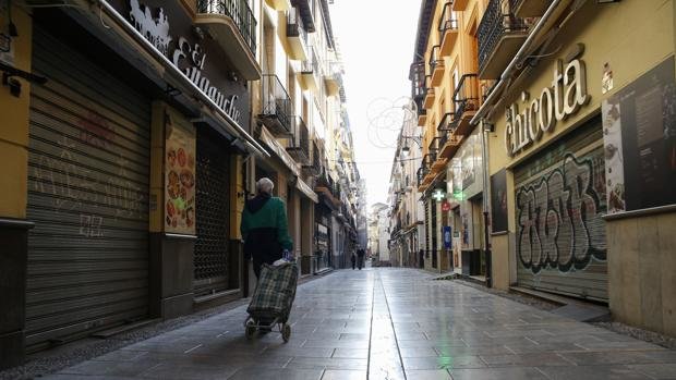 Una calle de Granada con los comercios cerrados - EP