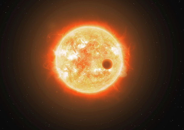 Recreación artística del exoplaneta WASP-107b y su estrella, WASP-107. EFE/ESA/Hubble, NASA, M. Kornmesser.