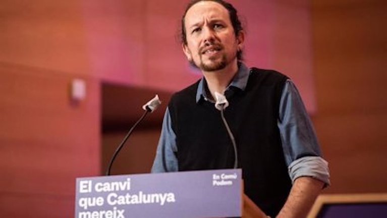 El secretario general de Podemos y vicepresidente segundo del Gobierno, Pablo Iglesias, interviene durante el acto central de campaña de En Comú Podem para las elecciones catalanas. - Marc Brugat - Europa Press