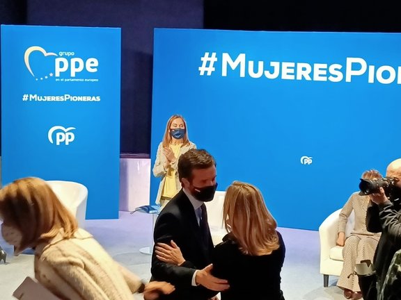 El presidente del Partido Popular, Pablo Casado, participa en un acto de la formación por el Día Internacional de la Mujer
