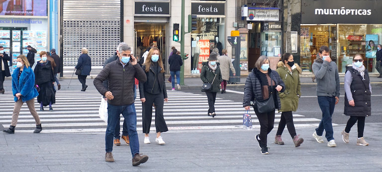Varias personas con mascarilla transitan por el centro de Santander. / HARDY