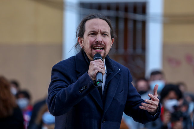 El candidato de Unidas Podemos a la Presidencia de la Comunidad, Pablo Iglesias durante un acto del partido a 23 de abril de 2021 en el distrito de Villaverde, en Madrid (España). Foto de archivo.