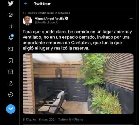 Captura de pantalla de Miguel Ángel Revilla en su twitter.