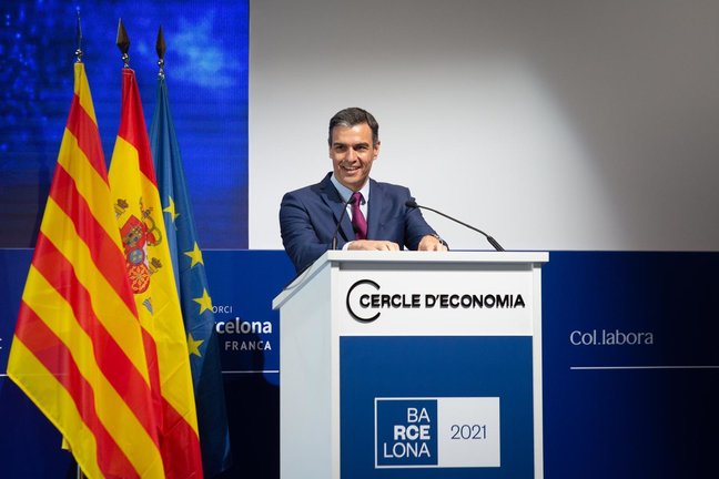 El presidente del Gobierno, Pedro Sánchez, interviene en la clausura de la tercera sesión de la XXXVI Reunión del Cercle d'Economia, a 18 de junio de 2021, en Barcelona, Cataluña, (España). 