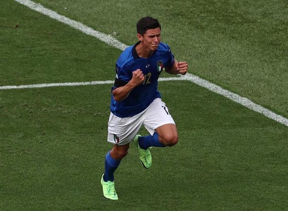 Matteo Pessina of Italy celebrates after scoring his team's first goal during the UEFA EURO 2020 group A preliminary round soccer match between Italy and Wales in Rome, Italy, 20 June 2021. (Italia, Roma) EFE/EPA/Ryan Pierse