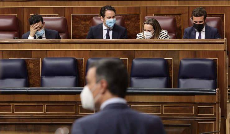 El presidente del Gobierno, Pedro Sánchez, interviene en una sesión de control al Gobierno, a 16 de junio de 2021, en el Congreso de los Diputados, Madrid, (España). 