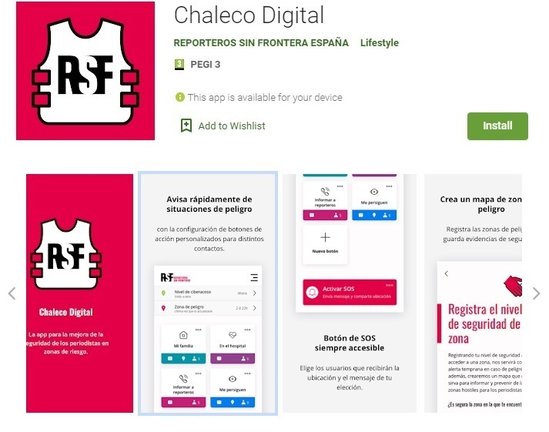 Aplicación 'Chaleco Digital' desarrollada por RSF con apoyo de Exteriores para contribuir a la protección de los periodistas