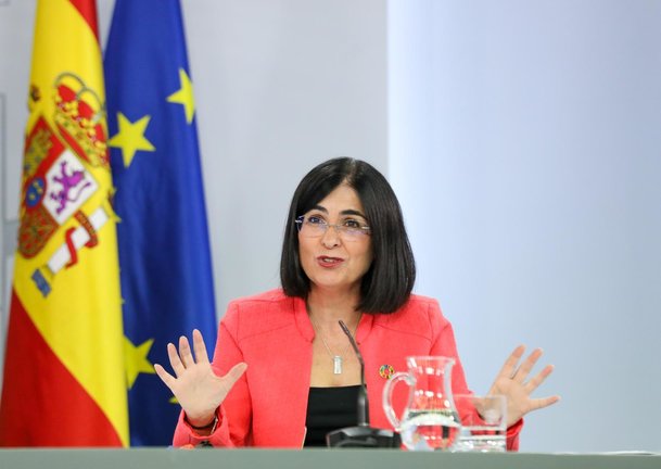 La ministra de Sanidad, Carolina Darias, comparece en rueda de prensa posterior al Consejo de Ministros extraordinario en Moncloa, a 24 de junio de 2021, en Madrid (España). 