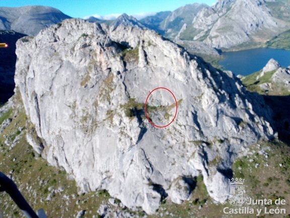 Zona (marcada en rojo) en la que se rescató a un escalador en el Cotón de Láncara, en la provincia de León.