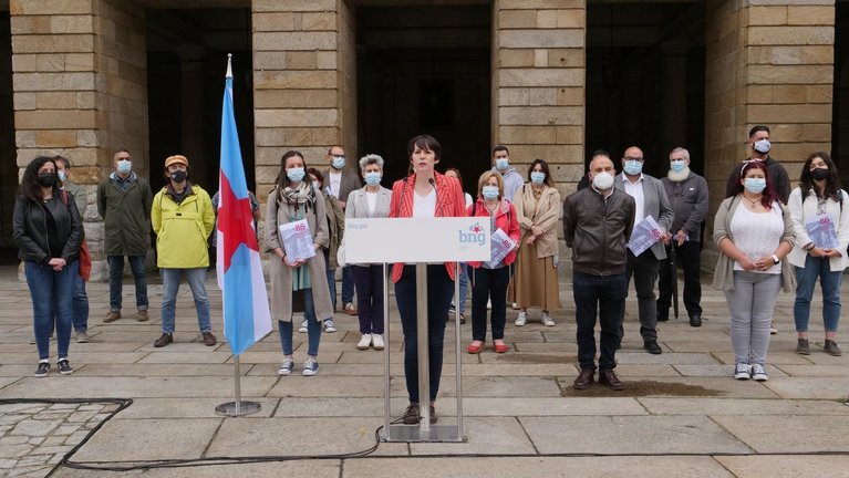 Ana Pontón en un acto en el Obradoiro en el que defiende un "nuevo estatus político" para Galicia