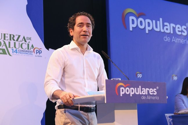 El secretario general del PP, Teodoro García, durante la clausuran el 14º Congreso Provincial del PP a 26 de junio del 2021 en Almería (Andalucía)