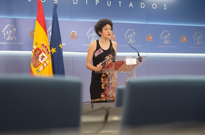 La portavoz parlamentaria de Unidas Podemos, Aina Vidal, interviene en una rueda de prensa de Portavoces, a 29 de junio de 2021, en la Sala Constitucional del Congreso de los Diputados, Madrid, (España).