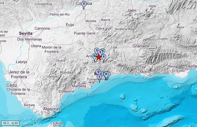 Registrado un terremoto de magnitud 3,4 con epicentro en Antequera y sentido en varios municipios de Málaga