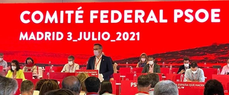 El secretario general del PSRM, Diego Conesa, en el Comité Federal del PSOE
