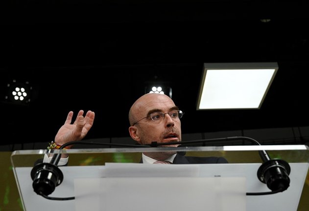 El vicepresidente Primero de Acción Política y eurodiputado de VOX, Jorge Buxadé, interviene en una rueda de prensa.