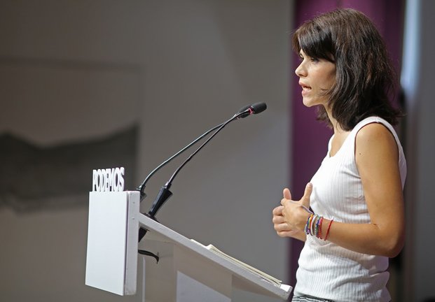 La exportavoz de Podemos en la Asamblea de Madrid Isa Serra interviene en una rueda de prensa tras conocer que el Supremo ratifica su condena a 19 meses de cárcel, a 5 de julio de 2021, en Madrid, (España). Su intervención se produce minutos después de la