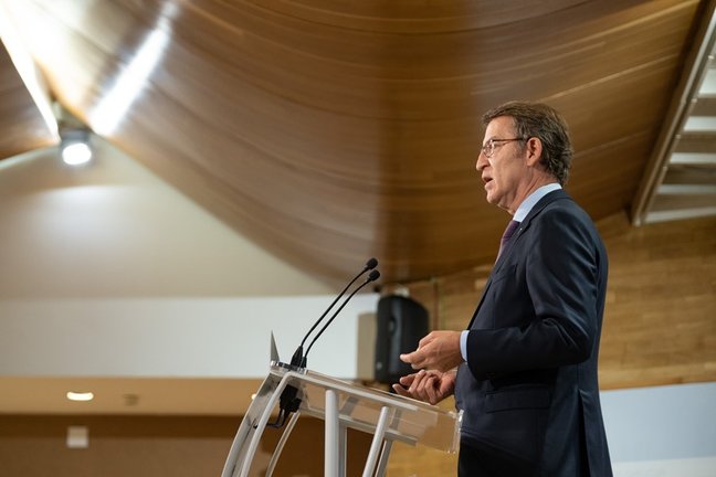 El presidente de la Xunta, Alberto Núñez Feijóo, en la rueda de prensa posterior al Consello.