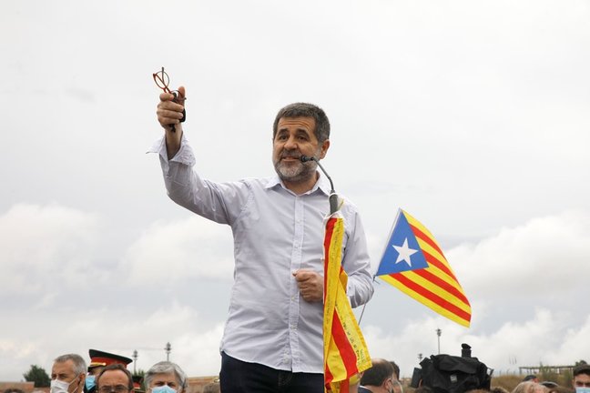 El secretario general de Junts, Jordi Sànchez, interviene tras salir de la prisión de LLedoners, un día después de ser indultado por el Gobierno de España, a 23 de junio de 2021, en San Juan de Torruella, Barcelona, Catalunya (España). ARCHIVO.