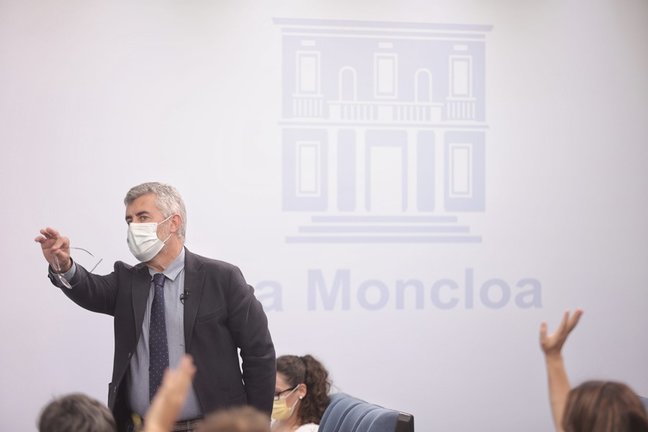 El secretario de Estado de Comunicación del Gobierno, Miguel Ángel Oliver, durante la rueda de prensa posterior al primer Consejo de Ministros tras la remodelación del Ejecutivo, a 13 de julio de 2021, en Madrid (España)
