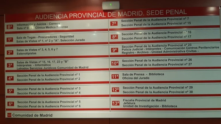 Archivo - Letreros del interior de la Audiencia Provincial de Madrid