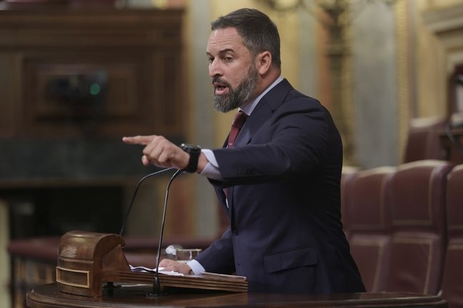 El líder de Vox, Santiago Abascal, interviene en una sesión de control al Gobierno en el Congreso 