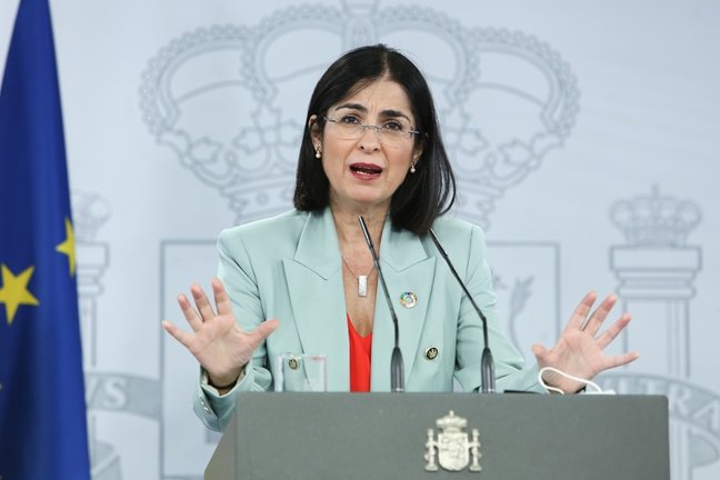 La ministra de Sanidad, Carolina Darias, durante la rueda de prensa posterior al Consejo Interterritorial de Salud, a 14 de julio de 2021, en Madrid (España).