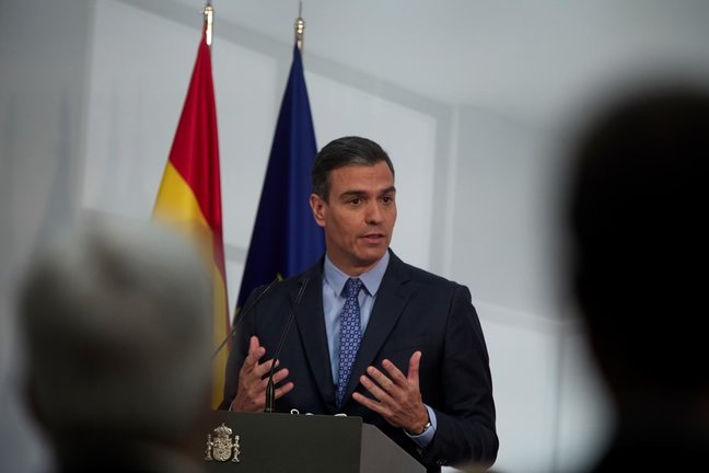 El presidente del Gobierno, Pedro Sánchez, interviene en la presentación de la Carta de Derechos Digitales, en La Moncloa, a 14 de julio de 2021, en Madrid (España)