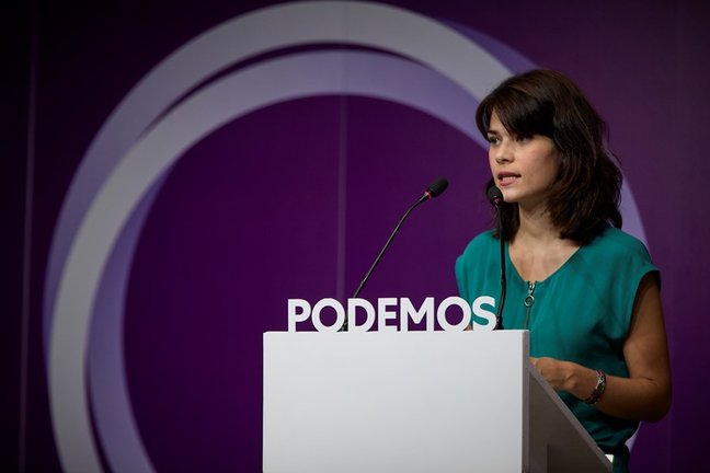 La portavoz de Podemos, Isa Serra, durante una rueda de prensa en la sede del partido, a 19 de julio de 2021, en Madrid (España). Durante su comparecencia, han solicitado la renovación de los órganos judiciales y el cumplimiento del acuerdo de gobierno pa