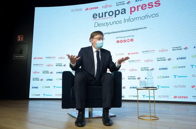 El presidente de la Generalitat valenciana, Ximo Puig, interviene en un Desayuno Informativo de Europa Press en el Auditorio El Beatriz Madrid, a 21 de julio de 2021, en Madrid (España).