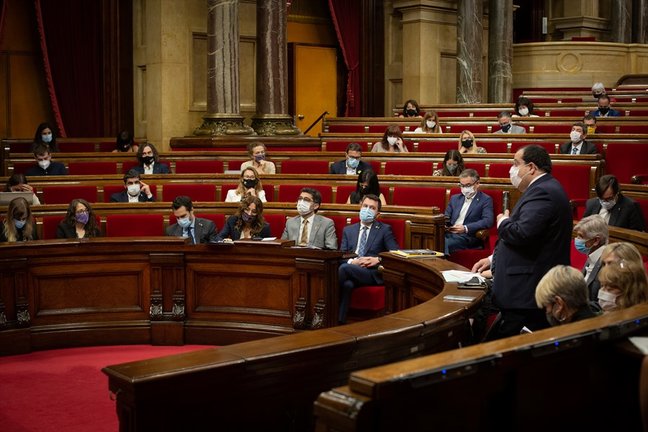 Vista general de la intervención del conseller de Interior de la Generalitat, Joan Ignasi Elena, durante una sesión plenaria en el Parlament de Catalunya, a 21 de julio de 2021, en Barcelona, Catalunya (España). Durante el Pleno, el conceller de Economía 