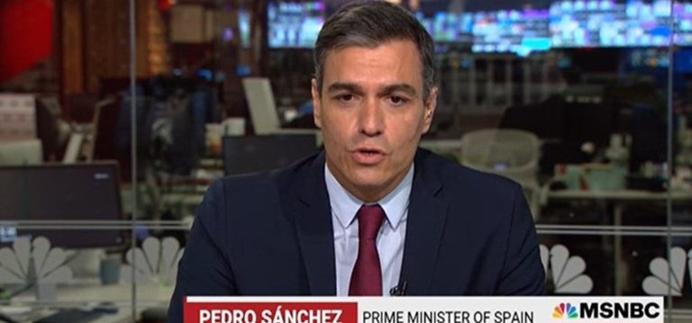 El presidente del Gobierno, Pedro Sánchez, en una entrevista en la cadena estadounidense MSNBC