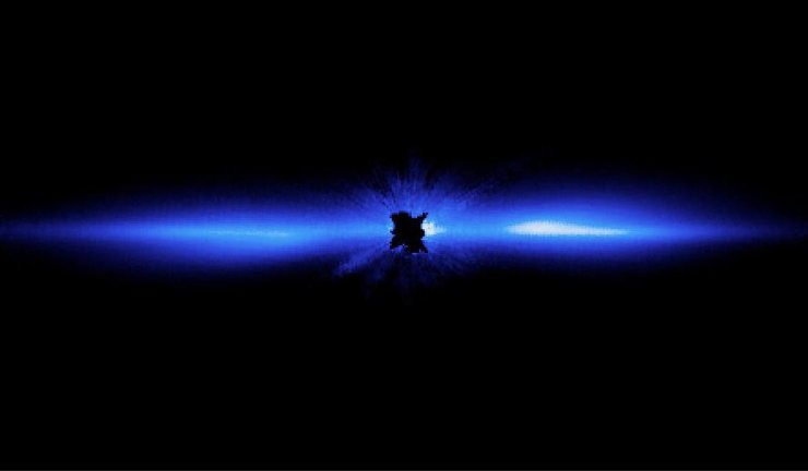 Un disco de escombros, que incluye cometas, asteroides, rocas de varios tamaños y mucho polvo, orbita la estrella Beta Pictoris, que está bloqueada en el centro de esta imagen de 2012 por un coronógrafo a bordo del Telescopio Espacial Hubble.