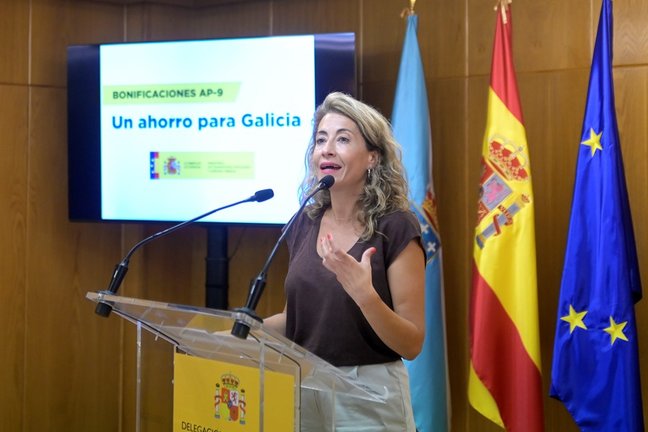 La ministra de Transportes, Movilidad y Agenda Urbana, Raquel Sánchez, presenta los nuevos descuentos para los peajes de la autopista del Atlántico, AP-9 , a 26 de julio de 2021, en la delegación del Gobierno en A Coruña, Galicia, (España). La presentació